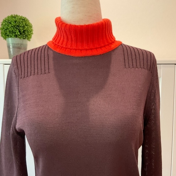 Rag & Bone Two Tone Color  Turtle Neck Ribbed Sweater Black & Orange Size XSmall - Picture 3 of 13